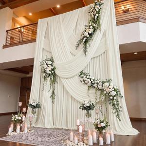 12 Panels 5x15ft Ivory Backdrop Curtains for Parties, Wrinkle Free Polyester Ivory Photo Backdrop Drapes 15 ft Long Back Drop Cloth Drapery for Wedding Birthday Photography Background, 5ftx15ft_12 Panels