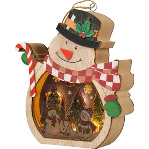 Light up Christmas Ornaments, Wooden Snowman Hanging Ornaments for The Home, Light-Up Festive Snowman Xmas Ornaments for Holiday Crafts, Christmas Party Gifts, Indoor Winter Decorations (Green)