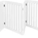 Dog Gate Pet Gate Indoor for Stairs Doorways 82x24 Inch 4 Panels Dog Fence Extra Wide Wooden (White)