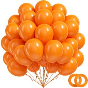 BAUANOOY 100pcs Orange Balloons 12 inch, Orange Latex Balloon with Ribbon for Graduation Fall Tropical Birthday Party Decorations