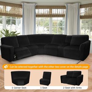 Arfntevss Velvet Striped Recliner Couch Covers Stretch L Shaped Sectional Sofa Cover Soft Reclining Loveseat Slipcovers Set 6-Piece Washable Non Slip Furniture Protector (2 Seat with Arms, Black) (Large)
