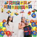 173 PCS Building Block Birthday Party Decorations - Plates, Napkins, Cups, Cutlery, Cake & Cupcake Toppers, Banner, Hanging Swirls, Tablecloth, Balloons for Boys' Kids' Birthday Party, Serves 20