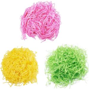SZFYY Easter Grass,Recyclable Paper Filler,Easter Basket Stuffers,Shred Paper Use for Bridesmaid Proposal Gifts,Small Gift Box (PINK,GREEN,YELLOW,Each Color 50G)