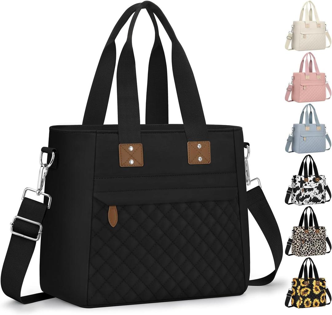 Insulated Lunch Box for Women & Men - Large Thermal Lunch Bag Women with Removable Shoulder Strap, Reusable Lunch Cooler Tote Bags Purse for Adults Work, Picnic, Hiking, Beach, Travel, Medium, Black