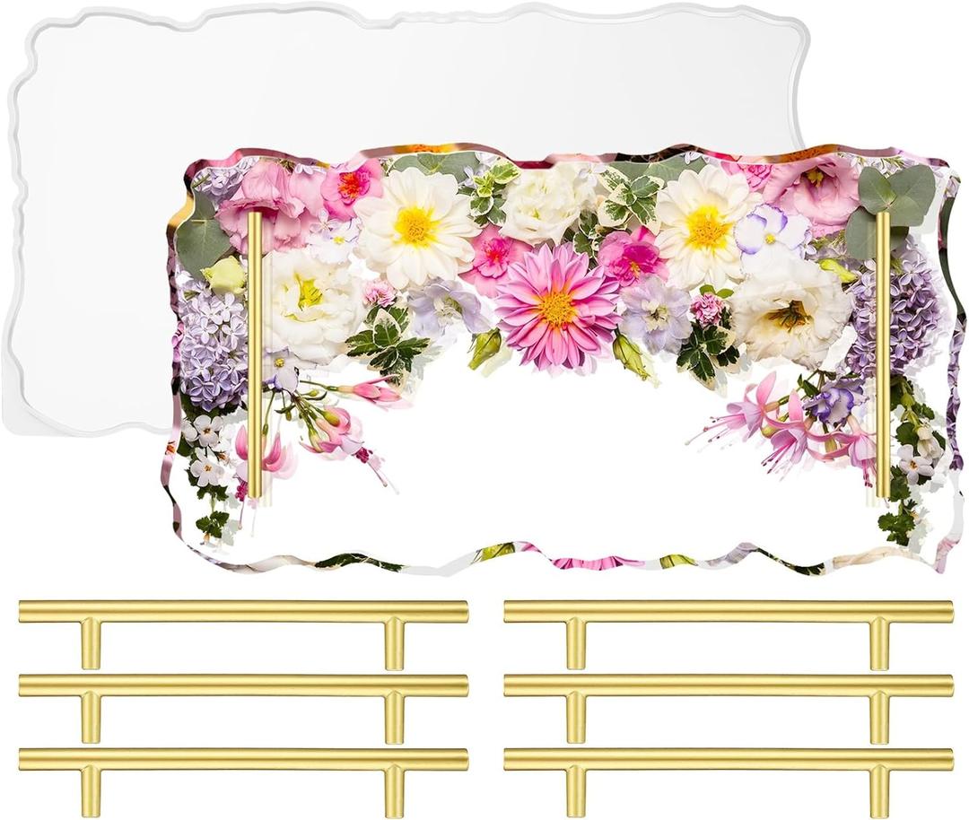 Gejoy 12.4 x 6.9 Inches XL Large Tray Silicone Molds Irregular Resin Epoxy Geode Tray Molds with 6 Pcs Metal Gold Handles for DIY Crafts Making Faux Agate Serving Board Decor Ideal Gift