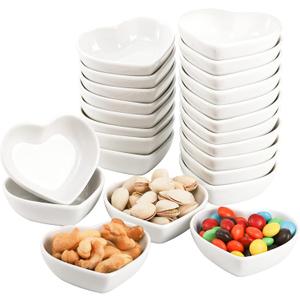 WUWEOT 24 Pack Porcelain Sauce Dish, White Heart-shaped Dip Bowls, 1.5Oz Ceramic Ring Dishes Candle Tray, Seasoning Dishes Appetizer Plates