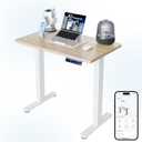 HUANUO AI-Powered Electric Standing Desk with Smart APP, Work with Alexa & Google, Adjustable Height, 6 Memory Settings, Sedentary Reminder, Ergonomic Sit-Stand Desk, 32-inch, Light Walnut