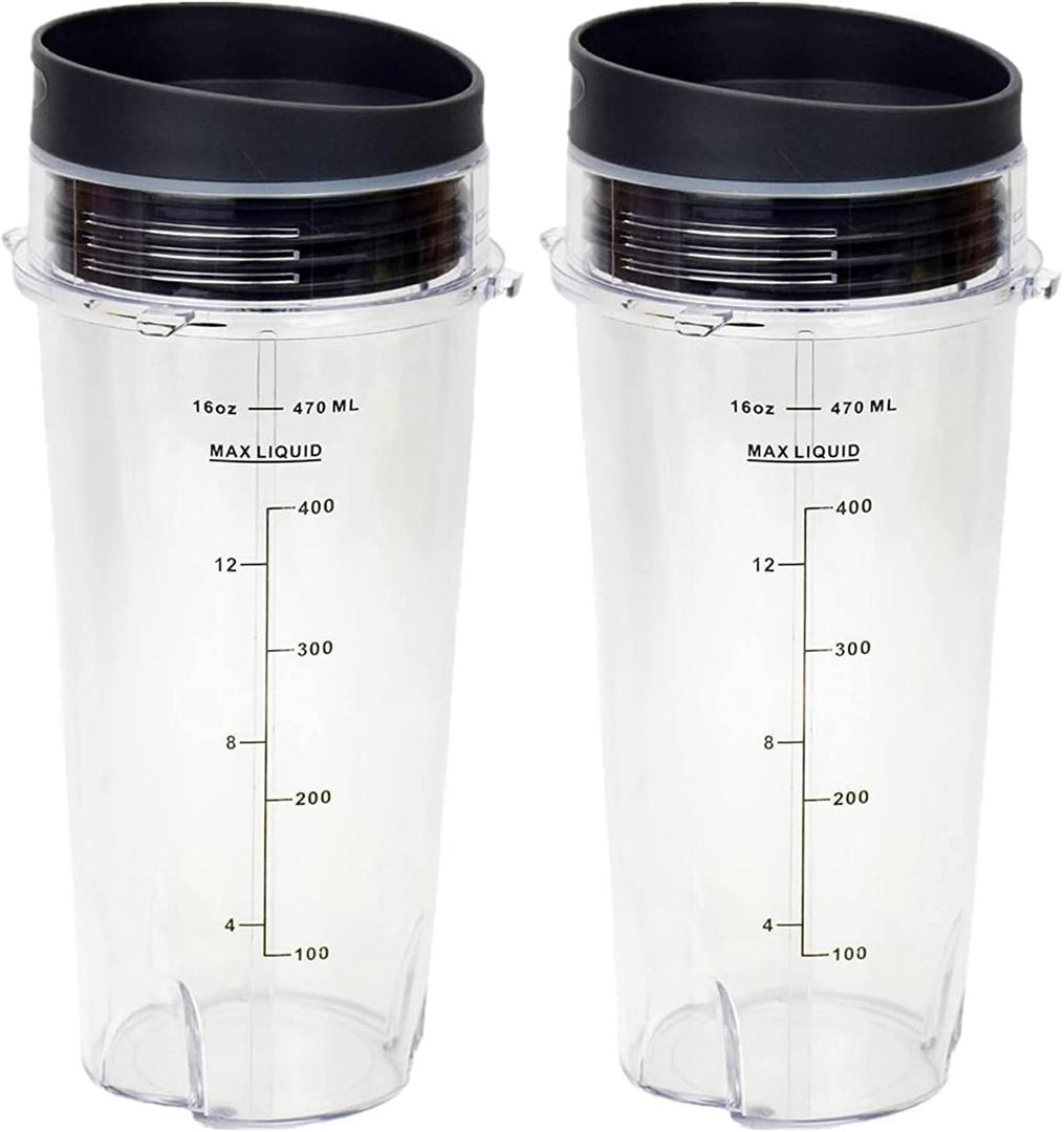 Ninja Blender Cups Single Serve 16-Ounce Cup Set with 2 Sip Lids for BL770 BL780 BL660 Professional Blender (Pack of 2)