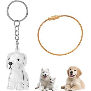 Penitue Dog Fur Keepsake Keychain, Adorable Pup Capsule Keychain Premium Dog Hair Collector for Pet Enthusiast Memento (Golden Retriever with Keyring)