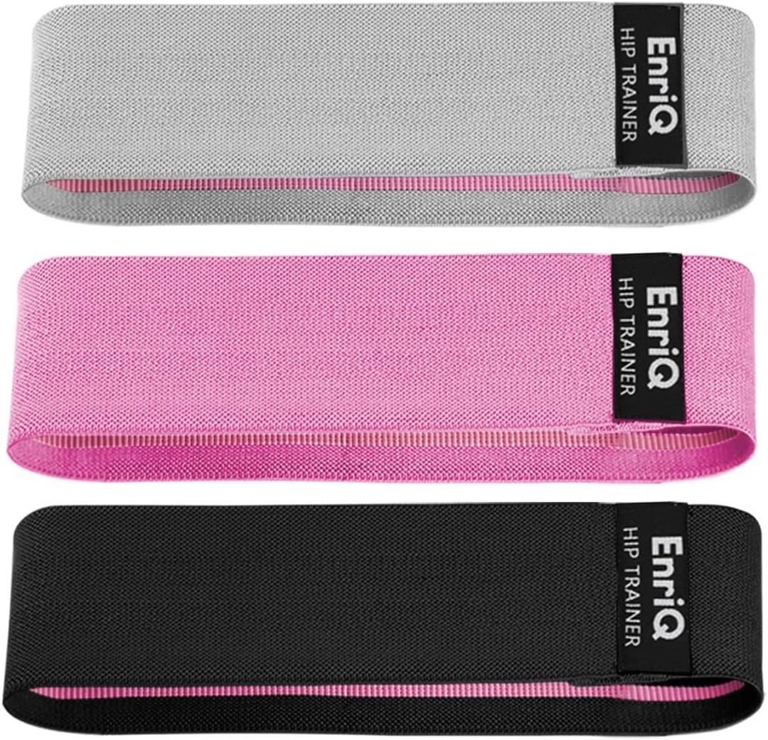 EnriQ Booty Bands Fabric Resistance Bands for Legs and Butt - Non Slip Cloth Hip Bands Elastic Workout Bands - Activate Glutes and Thighs - Made of Premium Elastic Fabric (Black Pink Grey)