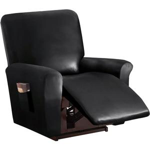 vctops 4 Pieces Waterproof Faux PU Leather Recliner Slipcovers Stretch Soft Sofa Couch Cover Anti-Slip Furniture Protector with Elastic Bottom for Kids Cats Dogs(Black, 1 Seat)