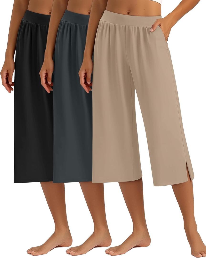 Locoowai 3 Pack Women's Capri Pants Capri Joggers Loose Cropped Workout Sweatpants Running Lounge Pants with Pockets (,)