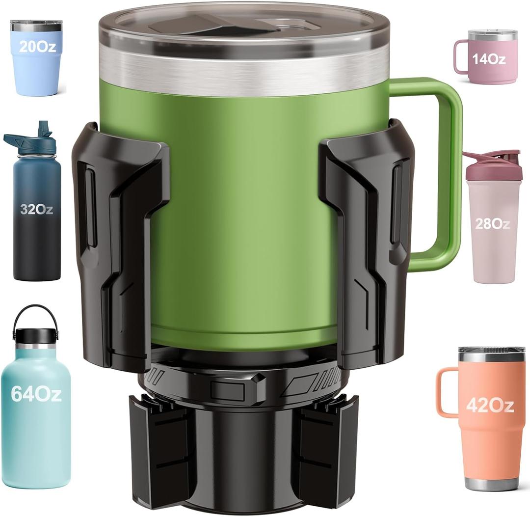 Car Cup Holder Expander: One-Button Open, Universal, Adjustable Holder(Diameter 2.6"- 4.8"), Cup Holder Expander for Yeti, Hydro Flask, Nalgene, Takeya, Camelbak, Ramblers, Owala, Tumblers, Mugs (1 Pack)