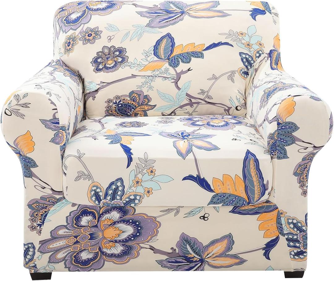 hyha Couch Covers, Chair/Sofa Covers, Floral Pattern, Stretch, Printed, 2 Pieces, Armchair Slipcover, Separate Couch Cushion Slipcover, Furniture Protector for Dogs(Armchair, Vintage Flower), 55"D x 96"W x 33"H