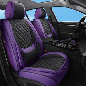 Car Seat Covers Front Seat Purple Black, Luxury Faux Leather Waterproof Non-Slip Seat Protector Universal Fit for Most Cars SUVs Trucks Pick-ups,Car Interior AccessoriesPurple Black-Front