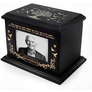 Cremation Urns for Human with Photo Frame, Urn for Ashes for Women, Wooden Urn for Ashes Adult Male, Keepsake Box Casket for Humans up to 260 lbs (Black, L, Tree of Life)