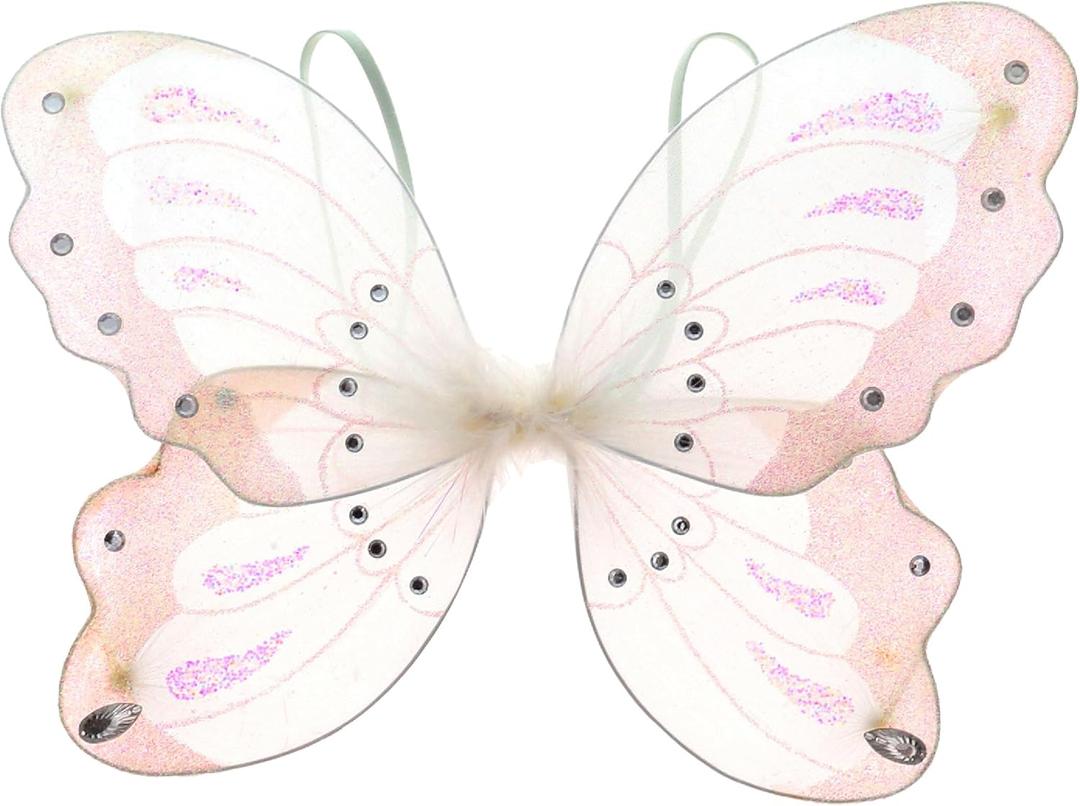 Mozlly Butterfly Wings for Kids - 2 Layer Fairy Wings for Girls and Boys, Halloween Costume Wings and Cosplay Wings Fairy Costumes for Kids, Small Fairy Wings for Kids - One Size, 14 Inches - White
