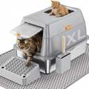 Stainless Steel Cat Litter Box with Scoop, Metal Litter Box High Sided, Cat Litter Box Enclosure, XL Extra Large High-Sided Litter Boxs (Anti-Urine Leakage, Include Scoop) (Grey)