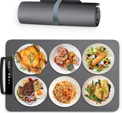 FDLAI
Portable Electric Warming Tray，Food Warming Mat with Adjustable Temperature, Silicone Foldable Food Warmer Fast Heating Mat ， Warming Trays for Buffets Party and Restaurants (Gray)