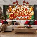 Merry Christmas Garage Door Banner 13x6ft Gingerbread House Candy Theme Backdrop Christmas Decor Winter Door Cover Banners for Outside Garage Wall Covering for Party Garage Decorations