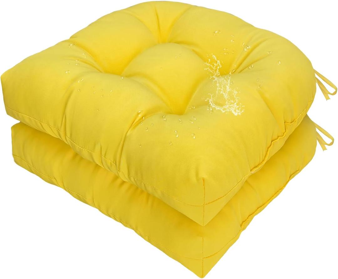 2 Pcs Outdoor Seat Cushions, Yellow Waterproof U Shaped Outdoor Chair Cushions Patio Chair Seat Pads for Porch, Garden Furniture