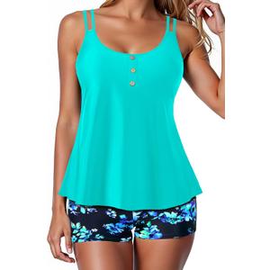 Women Tankini Swimsuit with Shorts - Flowy Two Piece Swimsuits Tummy Control Bathing Suits 2025 Swimwear, XXL