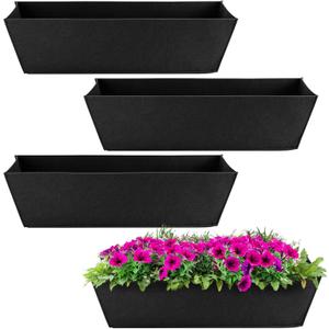 Adnee 4 Pcs 24 Inch Fabric Plant Window Box Liners-Rectangular Non-Woven Planter Basket Liner-Black Felt Flower Hanging Basket for Outdoor Garden Wall Hanging Planter Flower Vegetables