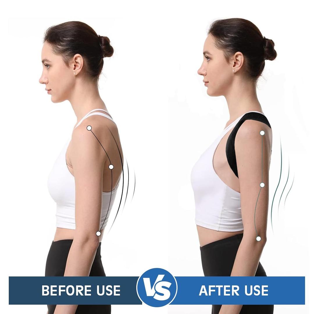 Posture Corrector for Women & Men, Adjustable Back Brace, Upper Spine Support, Hunchback Straightener, Back, Lumbar, Shoulder, Neck and Clavicle Pain Relief Support (1, Black)