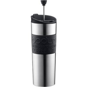 Bodum Travel Press, Vacuum Insulated, Stainless Steel Portable Coffee Maker and Tea Press, 15oz, Black