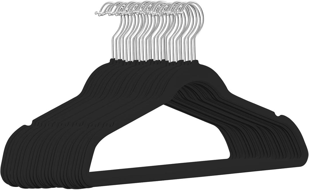 TIMMY Premium Velvet Hangers - Space-Saving Non-Slip Heavy-Duty Black Hangers for Coats, Suits and Sweaters-Closet Organizer-Pack of 50 (17.7inch)