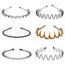2 x 6PCS Zig Zag Headbands for Women Men Non - Slip Hair Accessories for Slicked - Back Styles, Plastic Hair Bands with Teeth/Spiral Designs for All Occasions