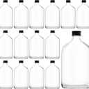 Tebery 15 Pack Glass Flask Liquor Bottle with Black Caps, 12OZ Drink Bottles for Beer Milk Beverage Perfume Oil Sauce Whiskey Soda Liquid