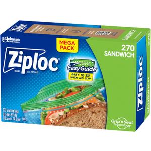 Ziploc Sandwich and Snack Bags with EasyGuide Texture, Plastic Storage Bags with Grip 'n Seal Technology, 270 Bags Total (Packaging May Vary)
