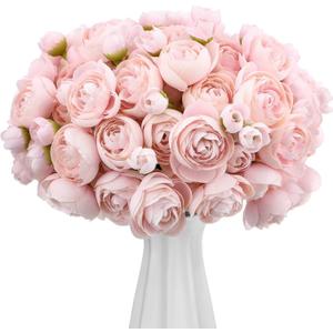 Giegxin 48 Pcs Ranunculus Artificial Flower,Real Touch Peonies Artificial Flower Silk Faux DIY Bouquet for Wedding Bridal Shower Valentine Centerpieces Arrangements Home Decorations (Pink)