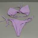 Tainehs Women's Sexy Halter Thong Bikini Tie Two Sides Bottom Triangle Bikini Swimsuits (Large, Lilac Purple)