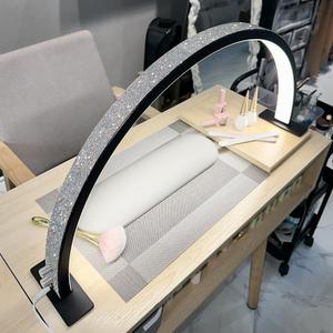Half Moon Light for Nail Desk with Phone Holder,29 Inches 50W, 180-Degree Illumination, 3 Color Temperature Adjustable & Dimmable for Beauty Salon Eyelash Desk Lamp, Manicure Nail Art Fill Light (Black with diamonds)