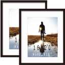 16x20inch Picture Frame Solid Wood (2 Pack) Display Pictures 12x16 with Mat or 16x20 Wall Mounting Photo Frame Black(2 pcs)