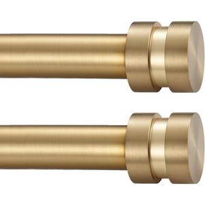 2 Pack Single Curtain Rods, 1Inch Diameter Telescoping Drapery Window Curtain Rod 16-28Inch(1.3-2.3ft) Rod Length, Warm Gold