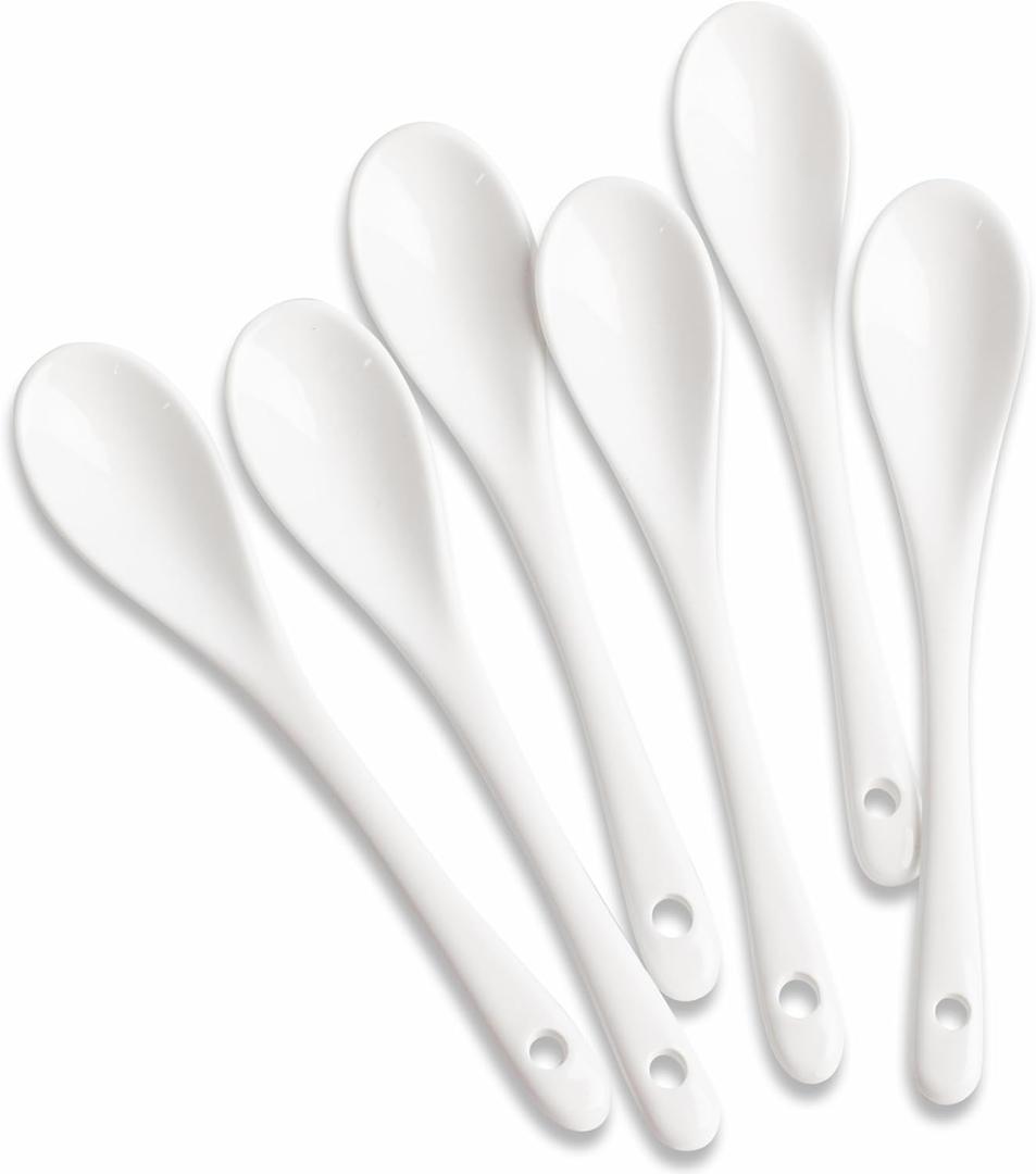 6PCS Porcelain White Coffee Spoons Espresso Tea Sauce and Desserts Ceramic Spoons