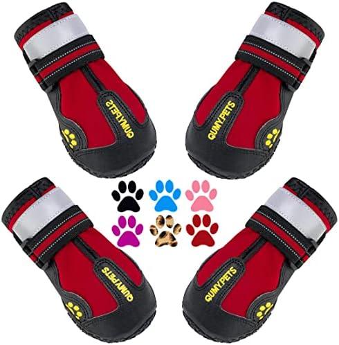 QUMY Dog Shoes for Large Dogs, Medium Dog Boots & Paw Protectors for Winter Snowy Day, Summer Hot Pavement, Water-Resistant in Rainy Weather, Outdoor Walking, Indoor Hardfloors Skid-Resistant Sole, Size 4