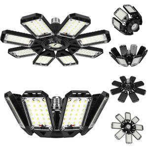 LED Garage Lights Bulb 8 Panels 2 Pack -200W, 20000LM 6500K Led Shop Light with 8 Deformable Panels, Basement Barn Light Garage Ceiling Lights