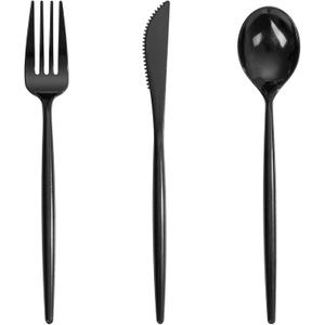 Supernal 360pcs Black Plastic Silverware Heavy Duty Black Plastic Utensils Disposable Cutlery Set Includes Disposable Knives,Forks and Spoons Silverware Set for Parties,Weddings & Birthday