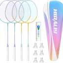 HIRALIY Badminton Rackets Set for Backyards, Badminton Set, Includ 2/4 Rackets, 6/12 Birdies, 1 Carrying Bag, Outdoor Game for Adult Family Beginner