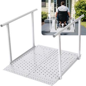 Folding Wheelchair Ramp with Handrails for Steps  Heavy Duty Threshold Ramp 500lbs Capacity, Safe Door Portable Ramp with Handle for Home Entrance for Elderly, Walkers, Mobility Scooters