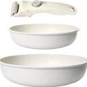 GiPP Non Stick Frying Pans Set Removable Handle, Oven Safe Nonstick Fry Pan Skillets with Detachable Handle, Granite Coating Healthy Cooking Compatible with All Stovetops, PFOA Free, RV Cookware set (03, White)