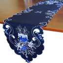 GRANDDECO Holiday Christmas Table Runner 13"x54", Cutwork Embroidered Floral Christmas Blue Candles Dresser Scarf Table Topper for Home Dining Xmas Tabletop Decoration