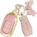 Key Fob Cover with Diamond Keychain, Car Key Shell for Women, Compatible with Honda 2023 2024 Accord Civic HRV CRV Pilot Smart Remote Key Protector (5 Buttons--Pink Bowknot)