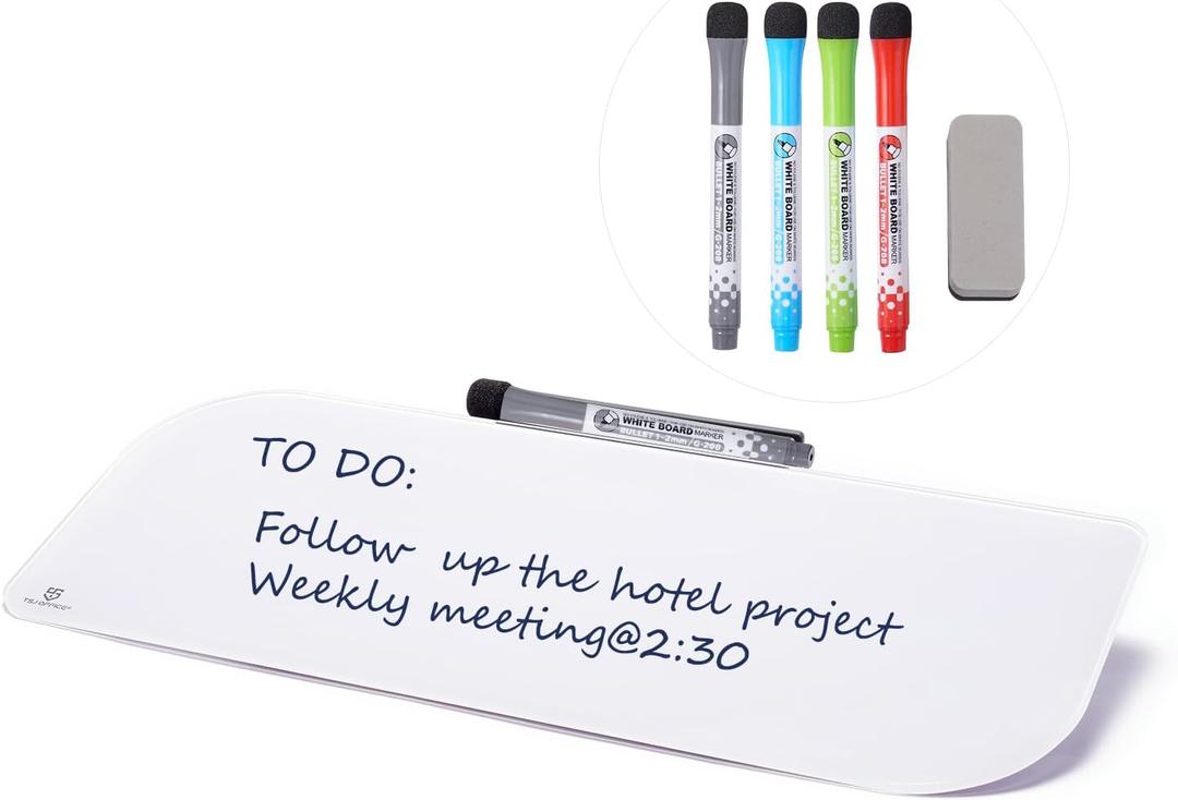 TSJ OFFICE Glass Dry-Erase whiteboard - 16 X 6 Inches Tabletop Easel whiteboard with Stand, Desk Board Buddy for Artist, Teacher and Student