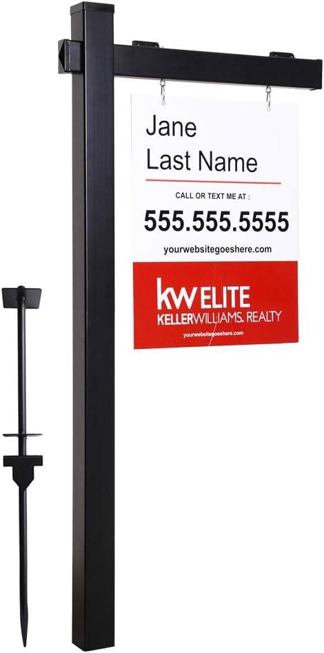 Vinyl PVC Black Real Estate Sign Post with Flat Cap 6ft. (4"x 4"x 72") Realtor Yard Signs Posts for Open House and Home for Sale, 36" Arm Holds Up to 24" Panel (No Panels)