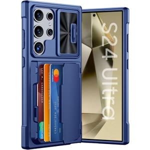 GooseBox for Samsung Galaxy S24 Ultra Wallet Case with RFID Blocking Card Holder, Camera Cover and Kickstand, Full Body Shockproof Wallet Case for S24 Ultra 6.8Inch 2024 for Women Men-Blue(Upgraded)